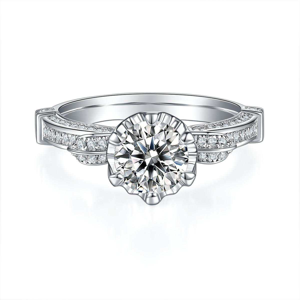 Swan Lake S925 Silver Plated Platinum Moissanite Diamond Women's Ring 1 Carat D-Class